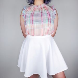 Belle Sky Sheer Pastel Plaid Ruffled Tank